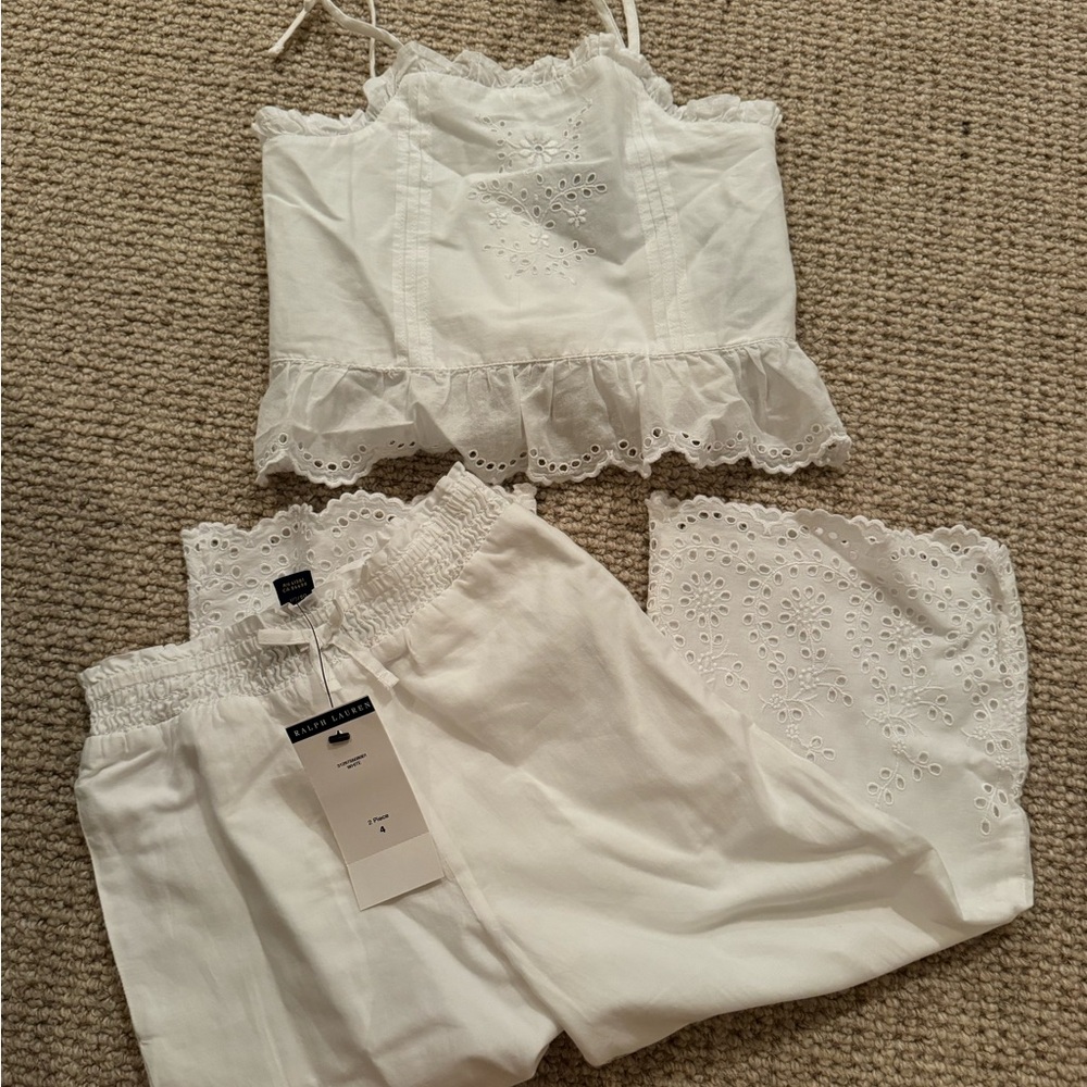 White Eyelet Top and Shorts Set- Ralph Lauren kids